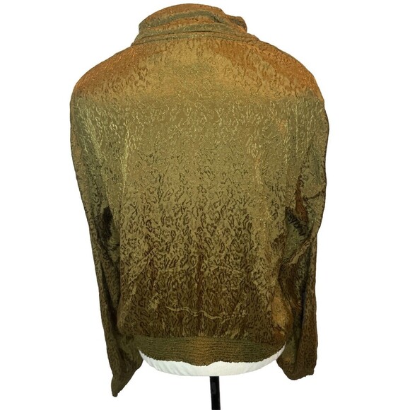 Anthropologie Maeve Satin OLIVE GREEN Bomber Jacket Full-Zip Smocked-Trim Sz Med - Picture 5 of 7